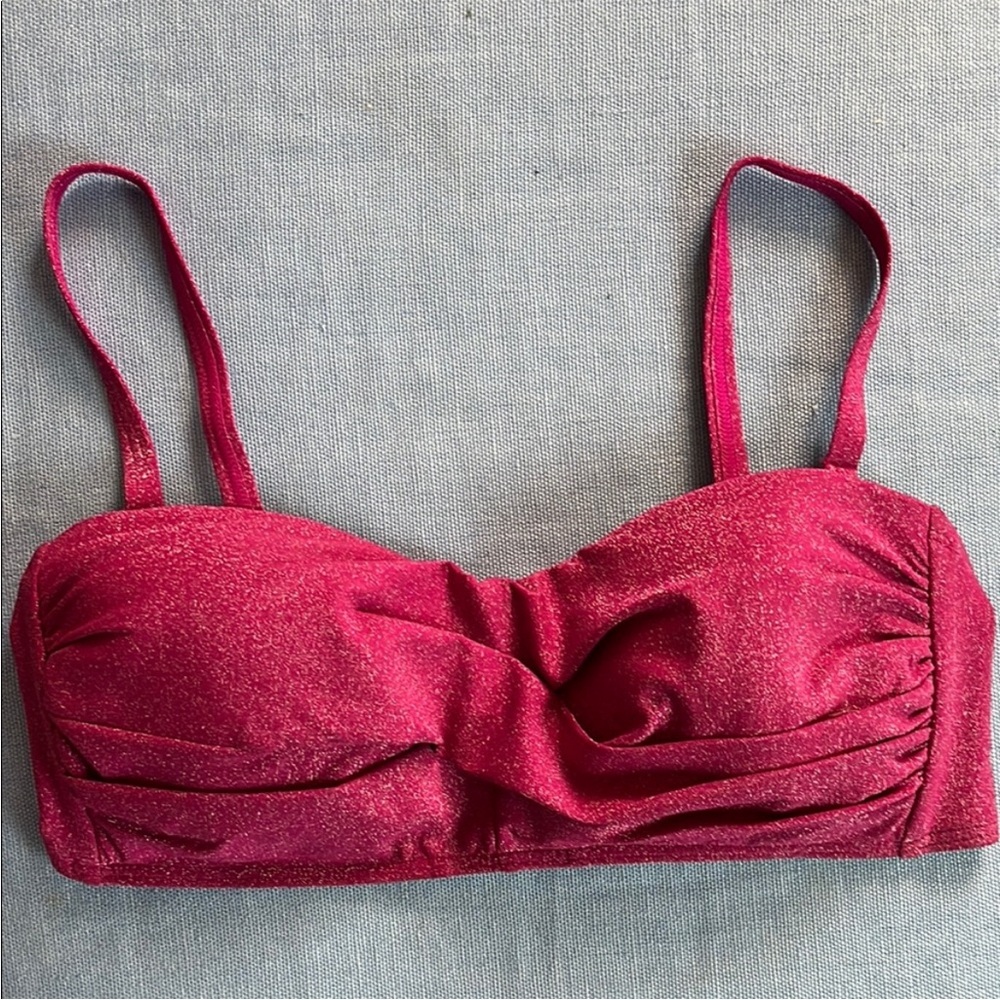 Lands' End Pink Ruched Bikini Bandeau